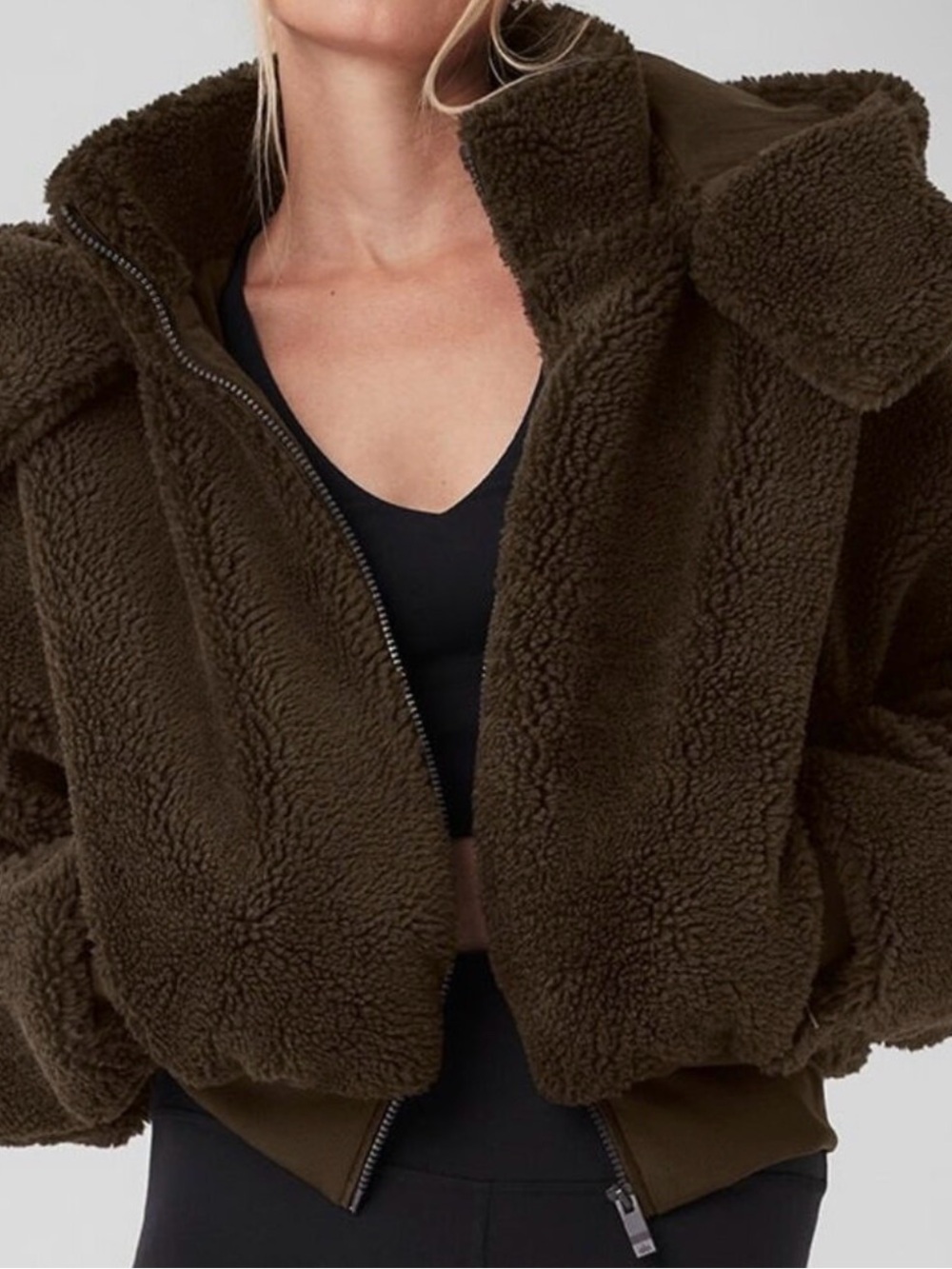 ALO Yoga Foxy Sherpa Jacket Espresso Brown Size Small - Picture 3 of 8